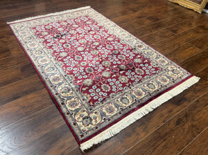 Pak Persian Rug 4x6, Floral Allover, Vintage Wool Carpet, Plum and Ivory