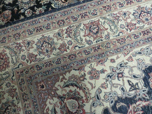 4' X 7' Vintage Handmade India Wool Silk Accent Rug Hand Knotted Black Organic