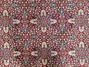 Vintage Turkish Sivas Area Rug 6.5 x 9.5, Wool Hand-Knotted Red & Midnight Blue Allover Floral Pattern Oriental Carpet, 6x9 Traditional Rug