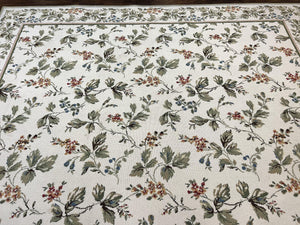 Vintage Stark Carpet 7x10, Ivory and Green, European Aubusson Design, Allover Pattern, Stark Rug