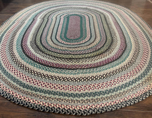 Large Oval American Braided Rug 10x12, Multicolor Vintage Braided Carpet