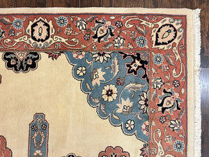 Romanian Heriz Serapi Rug 6x9, Hand Knotted Vintage Wool Oriental Carpet, Medium Sized Area Rug, Boho Rug, Handmade Rug, Cream and Pink