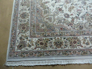 6' X 9' Vintage Chinese Floral Oriental Handmade Virgin Wool Silk Rug Ivory