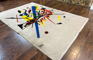 Danish Rya Shag Rug 6x9, EGE Axminster Carpet, Ivory, Modern Abstract Rug, Signed by Designer