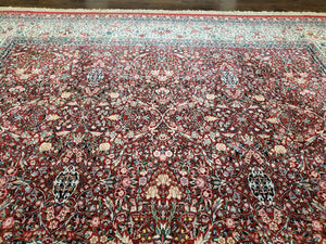 Oversized Pak Persian Rug 11x15, Large Wool Palace Carpet, Red and Ivory, Millefleur Allover Floral Pattern, Vintage Handmade Oriental Rug