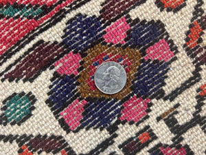 Persian Tribal Rug 7x10, Wool Handmade Semi Antique Vintage Hamadan Dargazine Carpet, Red & Ivory Allover Floral Medallion Rug, 7 x 10 Room Sized Oriental Rug