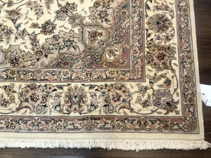Sino Persian Rug 6x9, Floral Medallion, Ivory & Taupe, Wool with Silk Highlights, Fine 210 KPSI