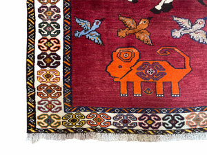 4 X 6 Handmade Zagros Wool Rug Horse Birds Ram Sheep Colorful New Vintage Rug