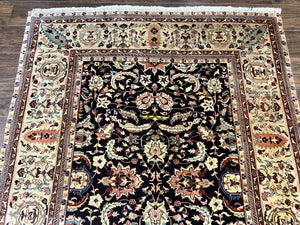 Indo Persian Rug 5x15, Wide Runner Rug 5 x 15 ft, Wool Hand Knotted Vintage Carpet, Black & Cream, Floral Allover Long Oriental Rug