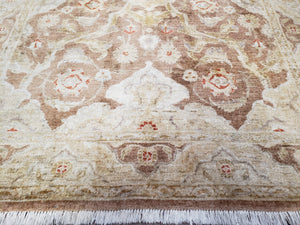 6x9 Pakistani Peshawar Rug, Handmade Wool Carpet, Soft Neutral Colors Rug, Vintage Rug for Modern Home