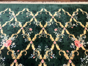 Karastan Garden of Eden Rug 8.8 x 11.8, Green Savonnerie 509/1733, Wool