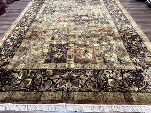 Indo Persian Rug 8.6 x 12 Panel Design Vintage Soft Wool Pile Multicolor