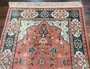 Karastan Rug 4x6 Bergama Design #737, Karastan Area Rug, Vintage Wool Karastan Carpet, Original Collection 700 Series, Salmon Red Light Blue