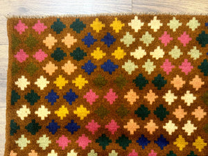 Afghan Balouch Rug 3x5, Multicolor, Vintage, Wool, Handmade