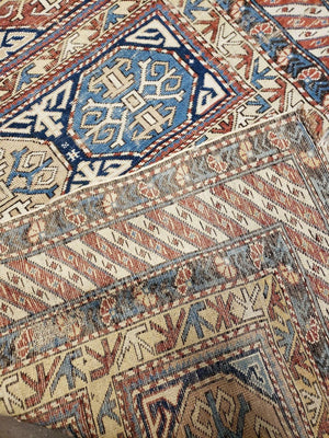Antique Caucasian Rug 3x5, Shirvan Kazak Tribal Carpet