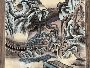 Silk Chinese Wall Hanging Rug 3x6 ft Tapestry, Pagoda Scene, Pictorial, High Quality Fine Hand Knotted Vintage, Asian Oriental Handmade Nice