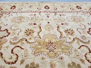 Vintage Oushak Area Rug, Hand-Knotted, Wool, Cream Beige Maroon, 10x15 Rug, 10x14 Rug, Large Oriental Carpet