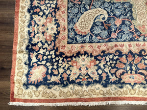 Antique Persian Sarouk Rug 9x12, Boteh Paisleys, Light Red Navy Blue