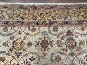 Egyptian Rug 9x12, Mahal Sultanabad Carpet, Handmade Wool Rug, Oatmeal Color