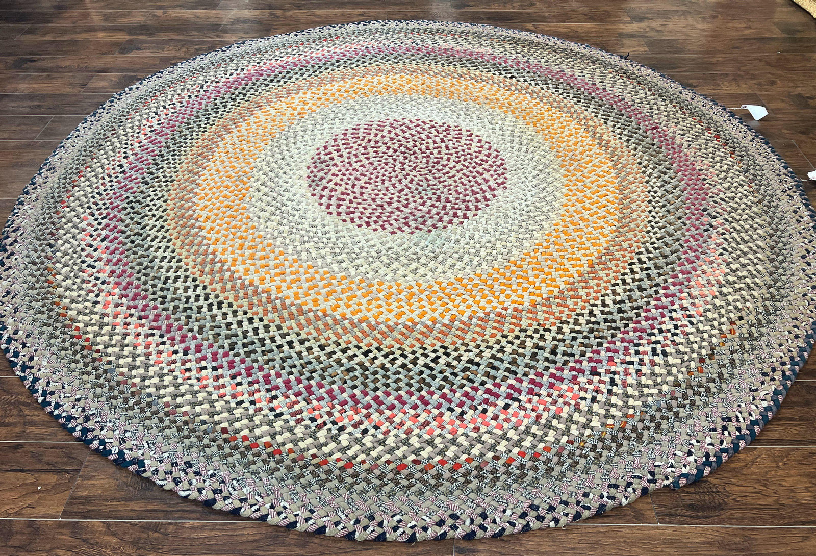 Large American Braided Rug 9x9, Multicolor Vintage Braided Carpet