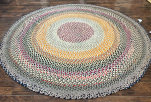 Large American Braided Rug 9x9, Multicolor Vintage Braided Carpet