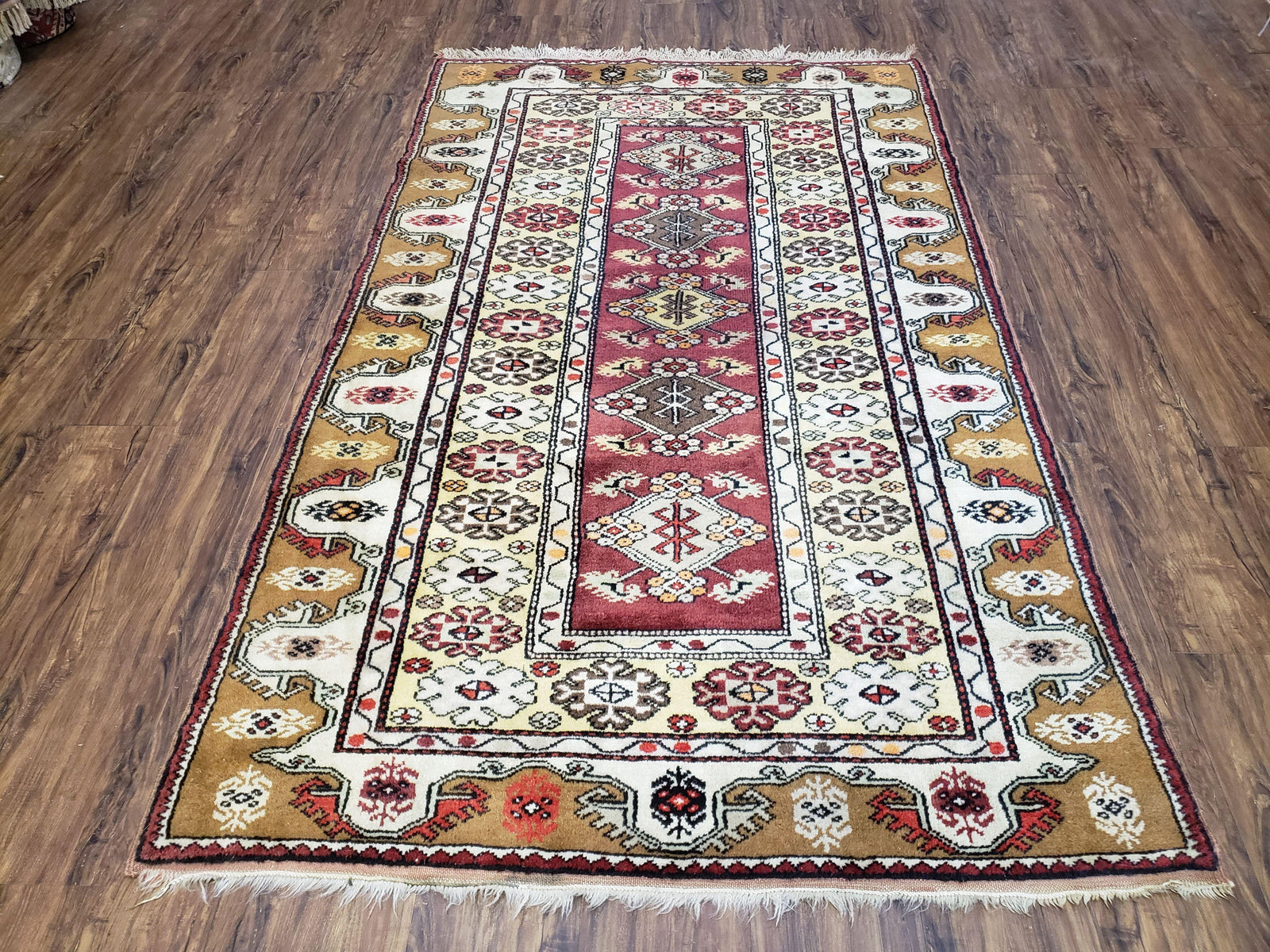 Turkish Caucasian Rug 4x7, Wool Turkish Talish Carpet, Geometric Rug