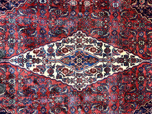Antique Persian Hamadan Tribal Rug 8x10, Red and Ivory, Medallion Rug, Wool Handmade Carpet