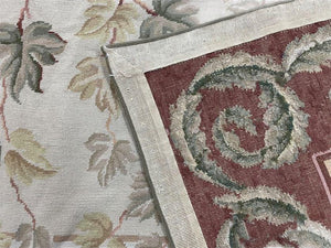 Aubusson Needlepoint Rug 9x12, Flatweave Carpet, Leaves, Wool, New, Handmade