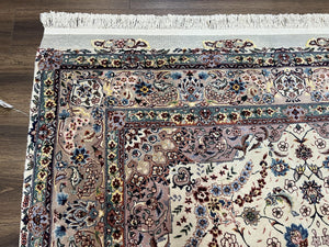 Beautiful Pak Persian Rug 6x9, Floral Medallion, Wool and Silk, Highly Detailed Elegant Carpet, Vintage Oriental Rug 6 x 9, Cream and Gray