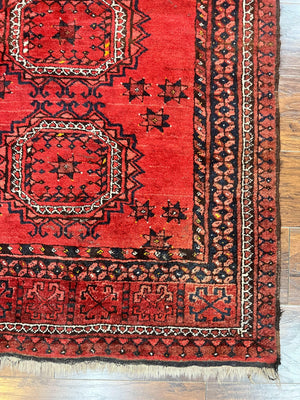 Afghan Rug 3x6, Semi Antique Vintage Oriental Carpet, Wool Handmade Red Rug, Tribal Rug, Afghan Beshir Rug