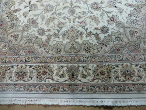 6' X 9' Vintage Chinese Floral Oriental Handmade Virgin Wool Silk Rug Ivory