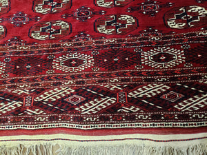 Persian Turkoman Rug 8 x 12.5, Bokhara Turkoman Carpet, Fine Oriental Rug, Vintage Wool Handmade Area Rug, Red Black Cream, Room Sized