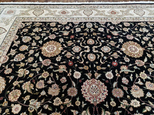 8' 5" X 11' 6" Vintage Handmade Oriental Floral Wool Rug Silk Accent Black Nice