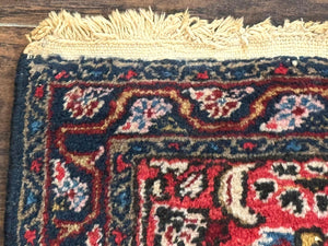 Small Antique Persian Tribal Rug 2x3, Red, Floral, Handmade, Hamadan Rug