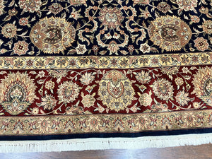 Sino Persian Rug 9x12, Wool Hand Knotted Vintage Oriental Carpet, Navy Blue Floral Allover, Traditional Room Sized 9 x 12 Rug