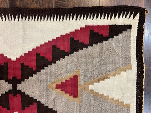 Antique Navajo Rug 2x4, Collectible Native American Wool Handmade Rug, Ivory Black Red Gray, Vintage Navajo Textile