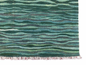 Sea Green Kilim Area Rug, White Blue Red Stripes, Russian Flag Rug, Flatweave Hand Knotted Carpet, Turkish Carpet, Wool, New, 5' 6" x 7' 10"
