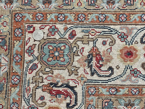 Square Indo Persian Bidjar Rug 10x10, Red, Handmade Vintage Wool Carpet