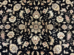 Sino Persian Rug 9x12, Fine Elegant Oriental Carpet 200 KPSI, Black and Dark Red, Allover Floral
