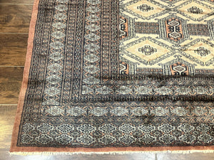 Turkoman Bokhara Rug 8x11, Camel Hair Color, Handmade Vintage Wool Pakistani Carpet