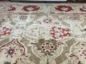 Large Egyptian Oushak Rug 12x21, Wool Handmade Vintage Carpet, Allover Pattern, Oversized 12 x 21 ft Traditional Rug
