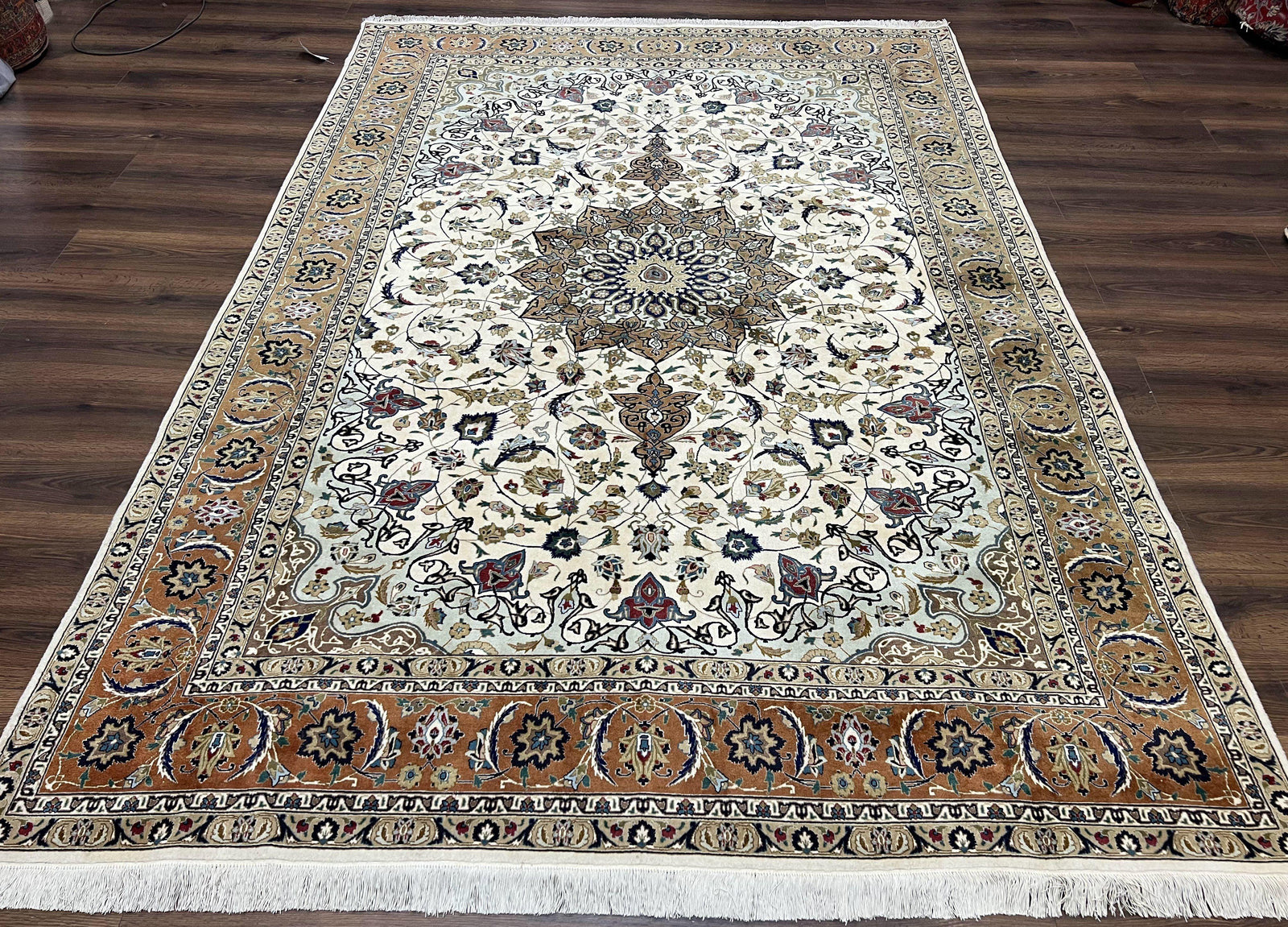 Wonderful Persian Tabriz Rug 7x10, Floral Medallion, Very Fine Oriental Carpet, Ivory