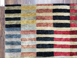 Modern Tibetan Rug 4' x 5' 9", Medium Sized Abstract Handmade Carpet, Hand-Knotted Soft Pile Wool Rug, Multicolor Contemporary Rug, Colorful