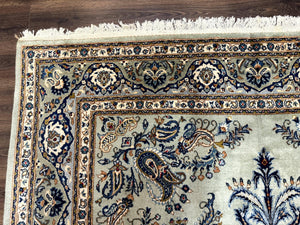 Light Green and Blue Persian Kashan Rug 7x10, Authentic Persian Carpet, Handmade, Wool