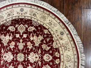 Sino Persian Round Rug 4x4, Wool Hand Knotted Oriental Carpet, Maroon & Ivory Vintage Rug, Floral Rug, Traditional Rug 4 x 4, Fine Rug