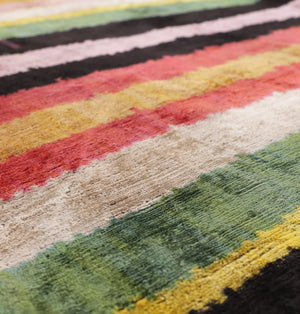 Handmade Multicolored Striped Silk Velvet Throw Pillow - 16x24, Luxury Cushion with Down Feather Insert