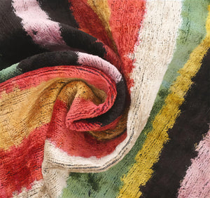 Handmade Multicolored Striped Silk Velvet Throw Pillow - 16x24, Luxury Cushion with Down Feather Insert