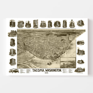 Vintage Map of Tacoma, Washington 1893