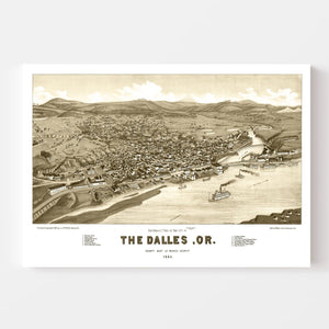 Vintage Map of Dalles, Oregon 1884