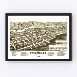Vintage Map of Pendleton, Oregon 1884